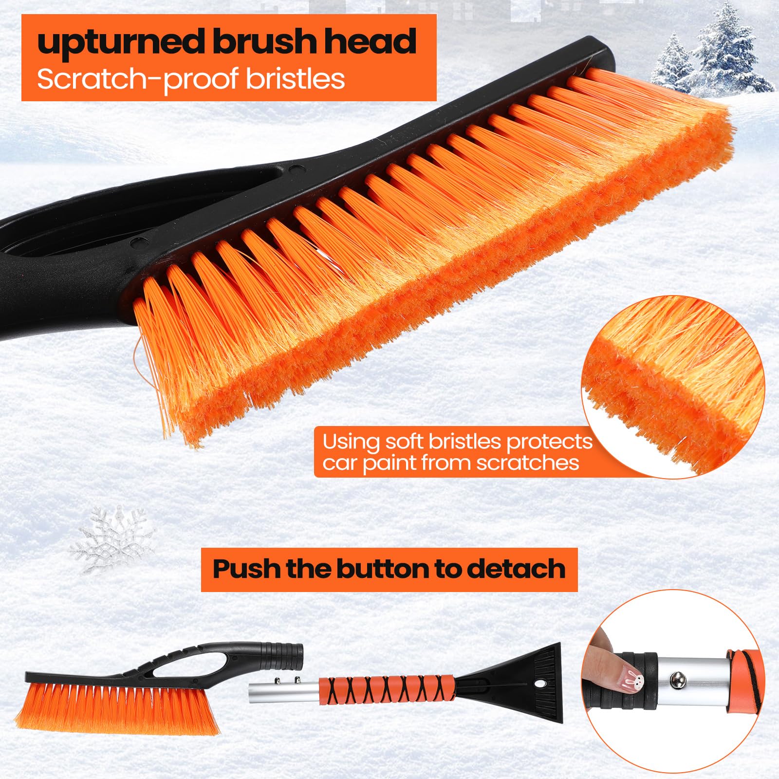 Yahenda 6 raspadores de hielo y cepillo de 27 pulgadas para coche, cepillo de nieve desmontable y raspador de hielo para coche con agarre de espuma para parabrisas, SUV, camión, automóvil y vehículo