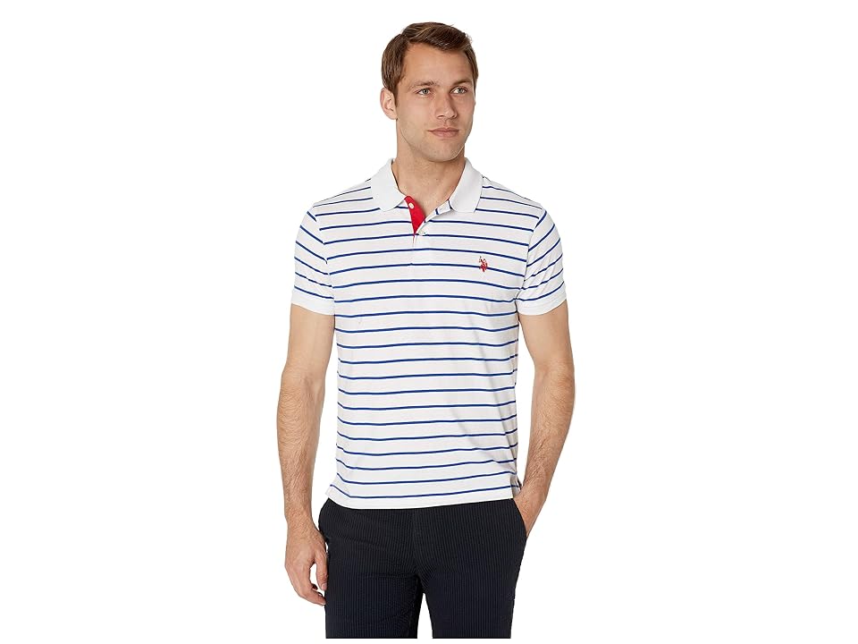 

U.S. POLO ASSN. Slim Fit Fine Stripe Polo (White) Men's Clothing