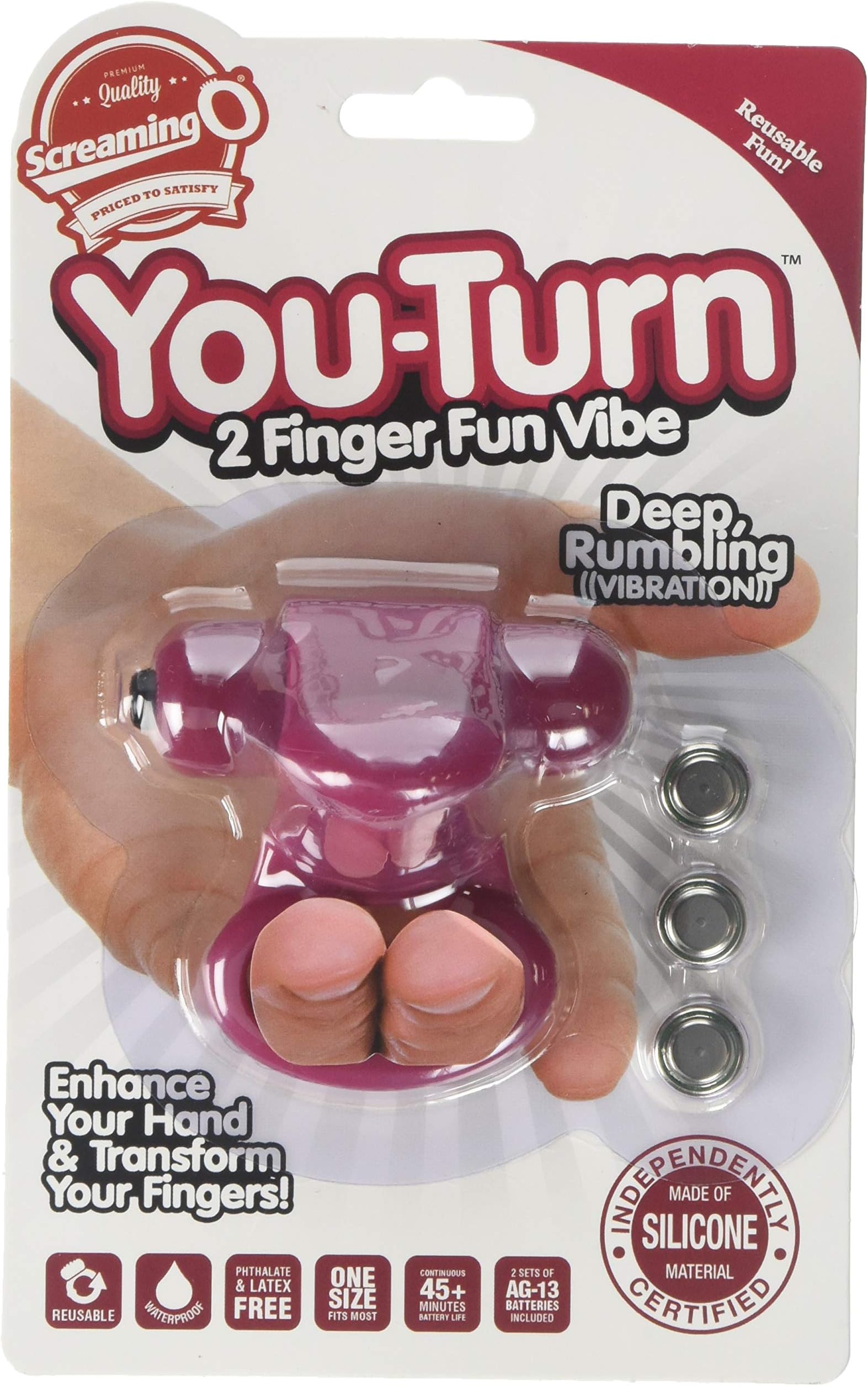 Screaming O You-Turn Reusable 2 Finger Vibrating Ring with Deep, Rumbling Vibrations for Intense G-Spot Massage in Merlot