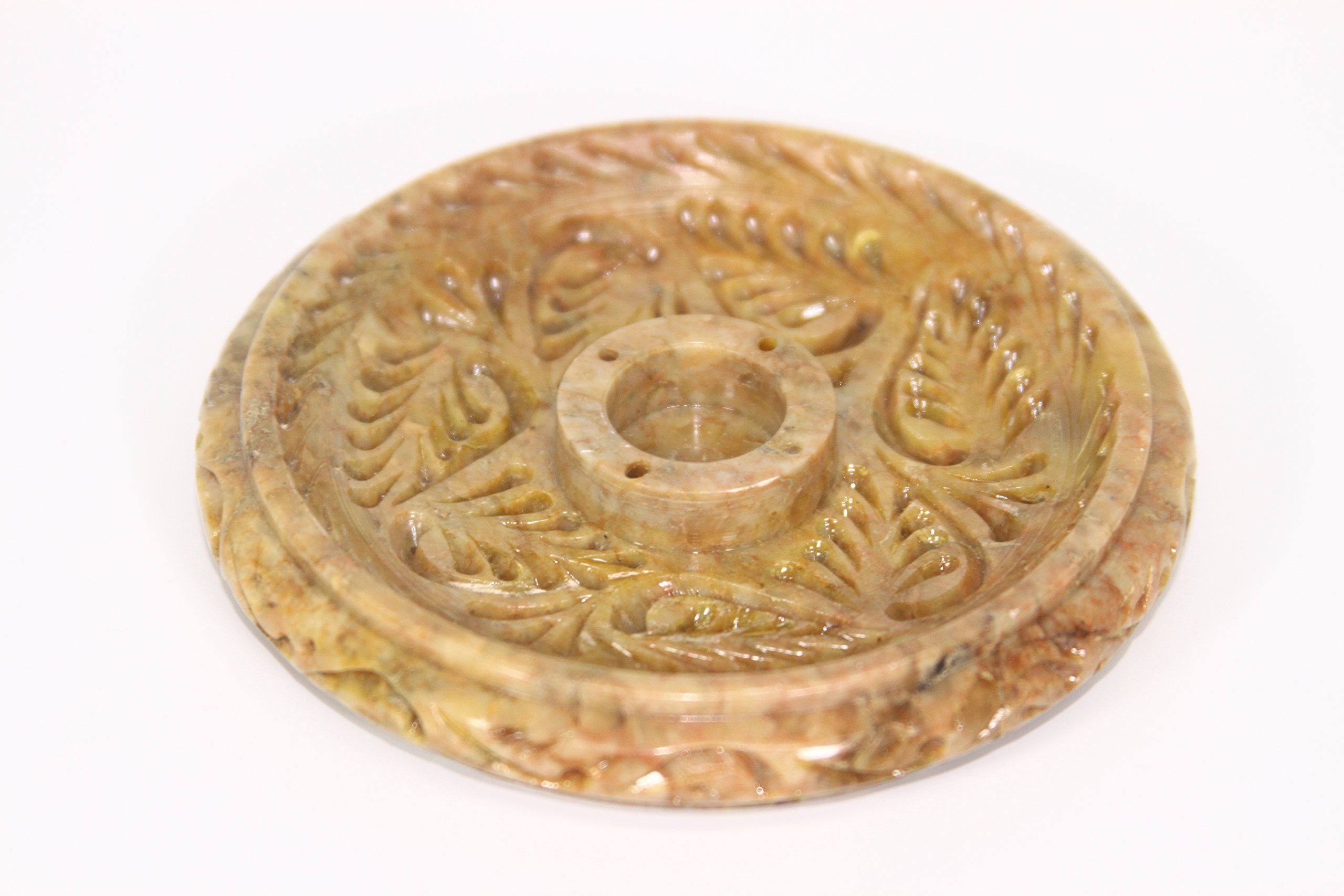 India bazaar 2pc Set Natural Soap Stone Candlestick/Incense Stick Holders (7595-C) 10cm Dia