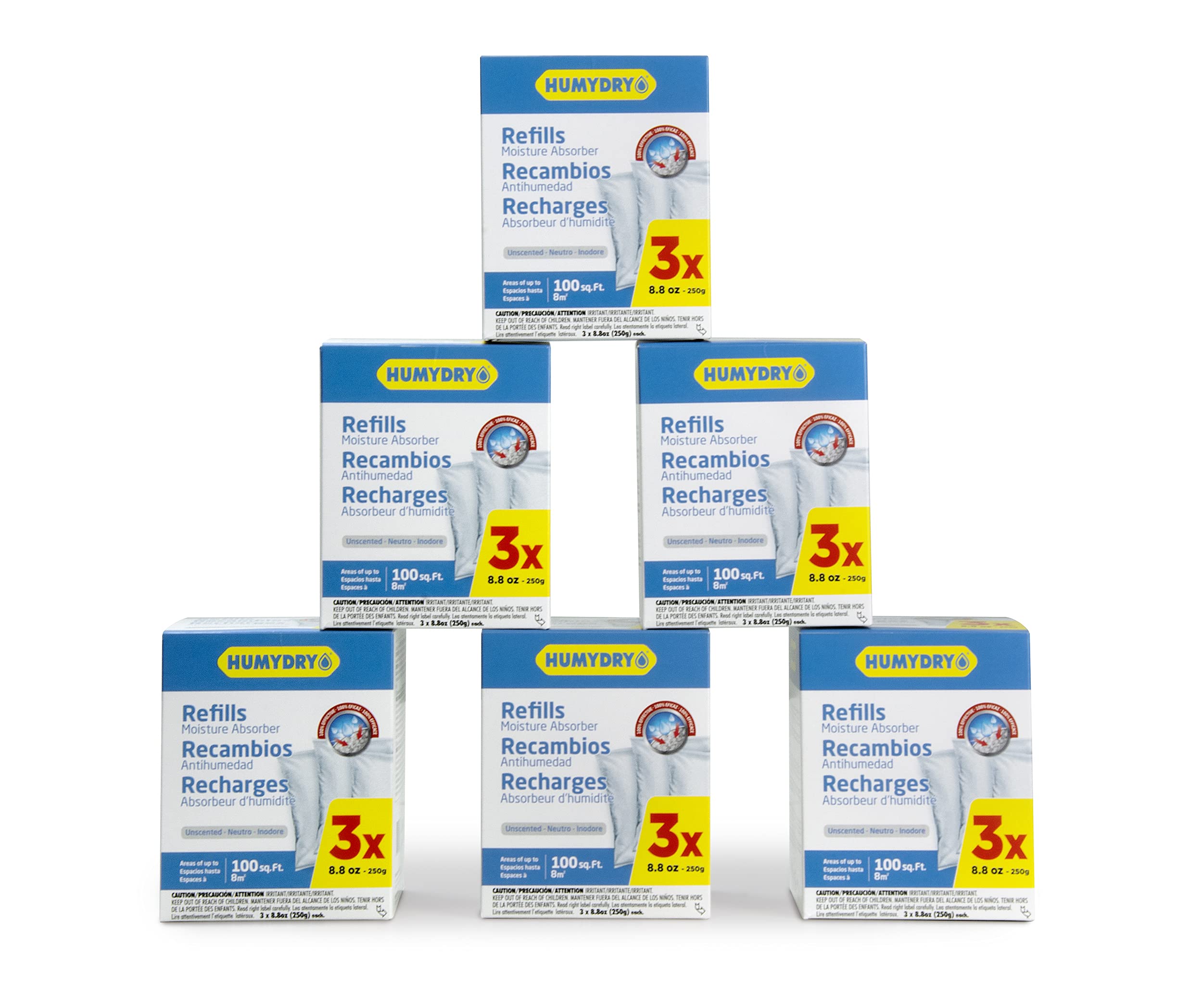 HUMYDRYBY HUMEX S.A. Box of 6-3 Pack Refill Moisture Absorber, unscented 8.8-oz.