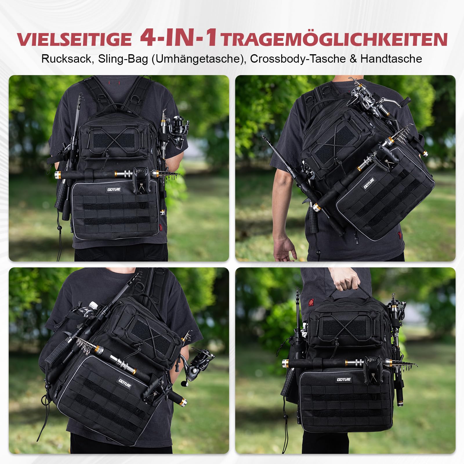Goture Angelset,1,8m/2,1m/2,4m/2,7m I Angelrute Set Komplett 5.2:1 Spinnrolle, Angelwerkzeug-Set, Angelrucksack, Angelkescher, Köderbox & Tragetasche – für Salz-/Süßwasser, Reisen–Angelgeschenk