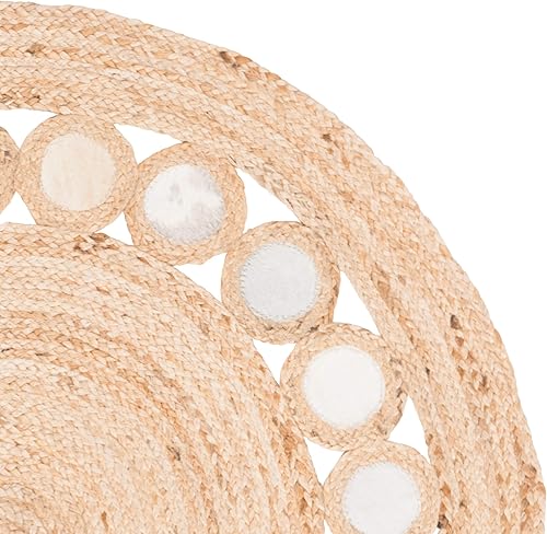 Miniatura 5 de SAFAVIEH Natural Fiber Round Collection NF370F - Alfombra redonda de yute y piel tejida a mano de 3 pies, color beigegris