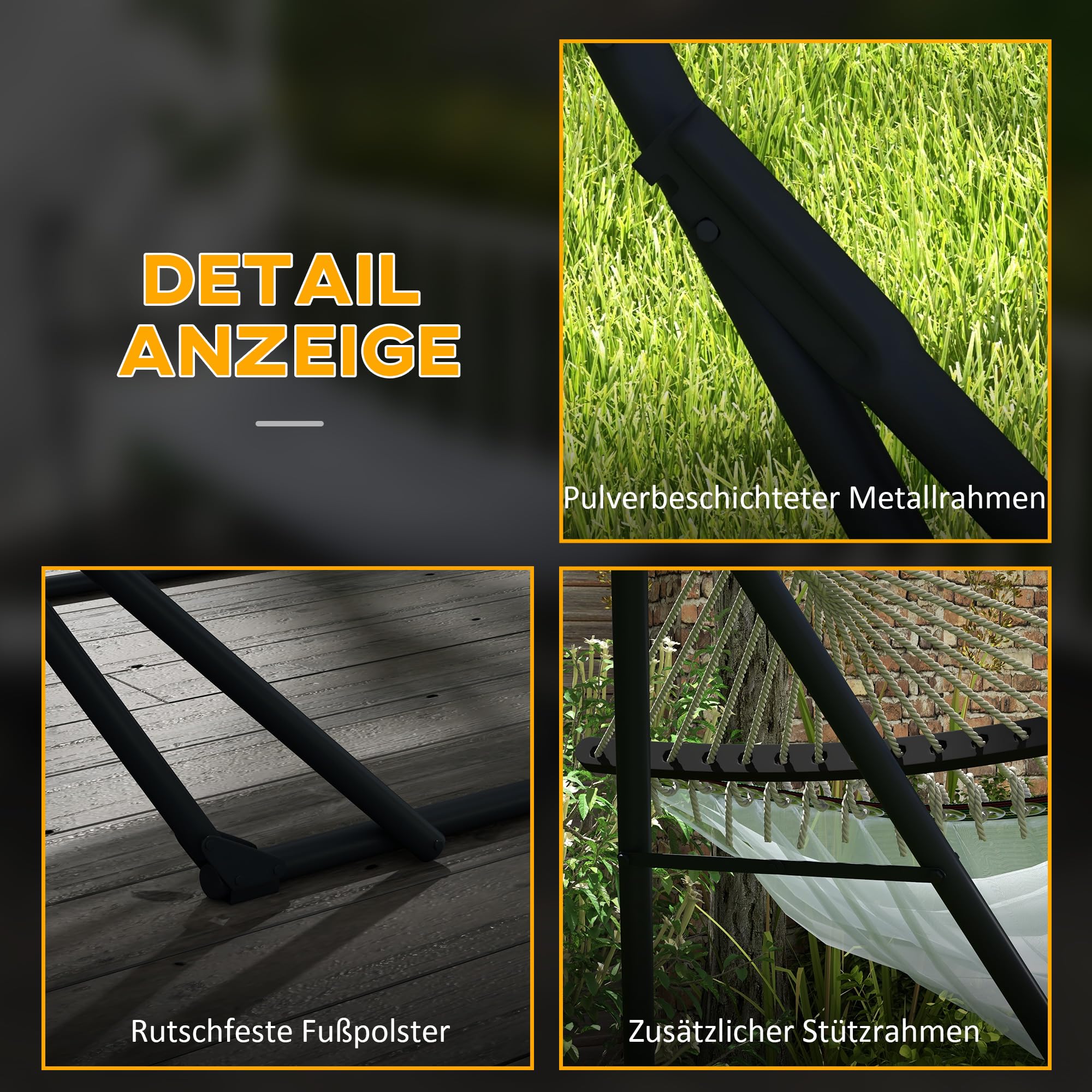 Outsunny Hängemattengestell, Hängestuhlgestell, Hängemattenständer mit Hängematte, Tragetasche, bis 120 kg Belastbar, Stahl, 263 x 89 x 100 cm, Schwarz