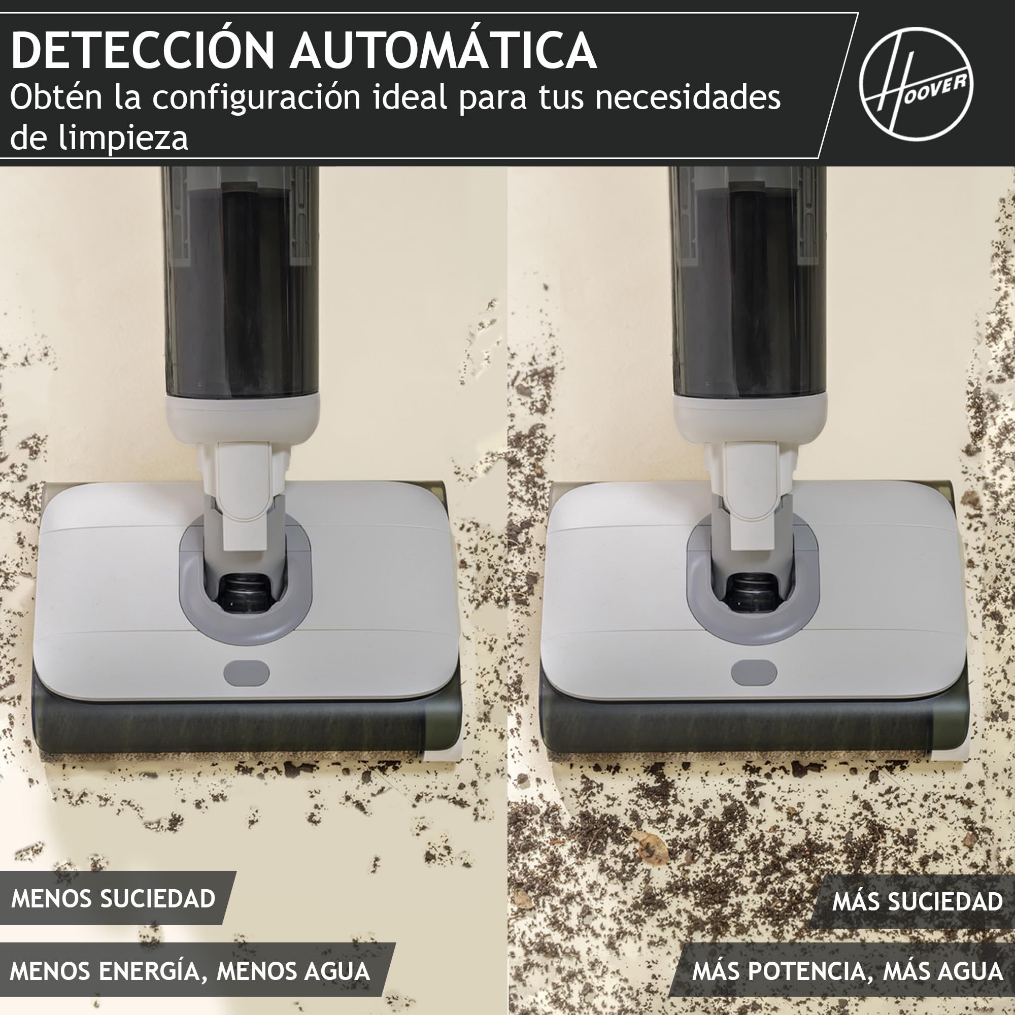 Hoover HW5 Wet and Dry – Aspirador en seco y húmedo, sin Cable, función de fregado, Motor de Alta Potencia, Sistema de Doble Rodillo, 3 Modos, autolimpieza, Aspirador/fregona 2 en 1, 230 W [HW500]