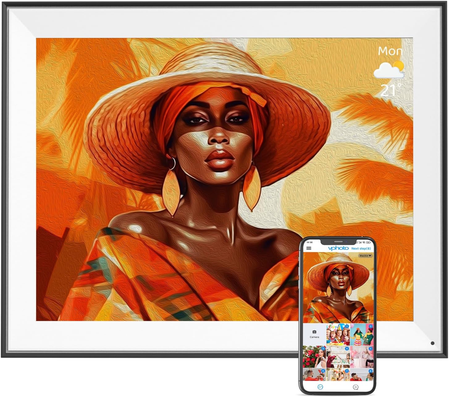16.2" Digital Photo Frame WiFi-Digital-Picture-Frame - 32GB Digital Frame Slideshow, Auto-Rotate, Share Photos Videos Instantly via V Photo App Email, Free Cloud, for Father Mother