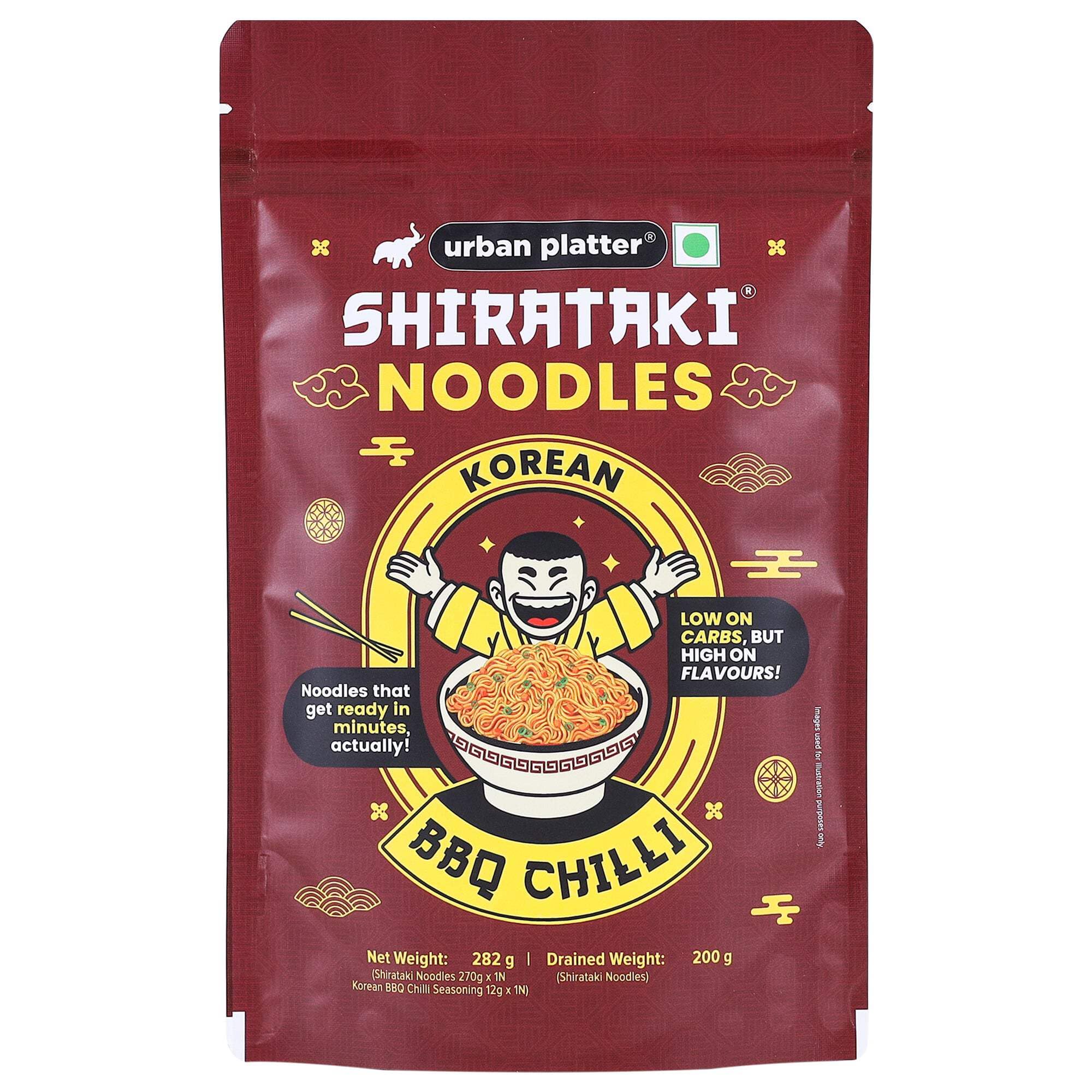 urban platter Korean BBQ Chilli Shirataki Noodles, 282gm (Konjac Noodle | Keto-friendly, Low-Carb, Fat-free | Spicy BBQ Chilli Flavour | Ready in Minutes), Large