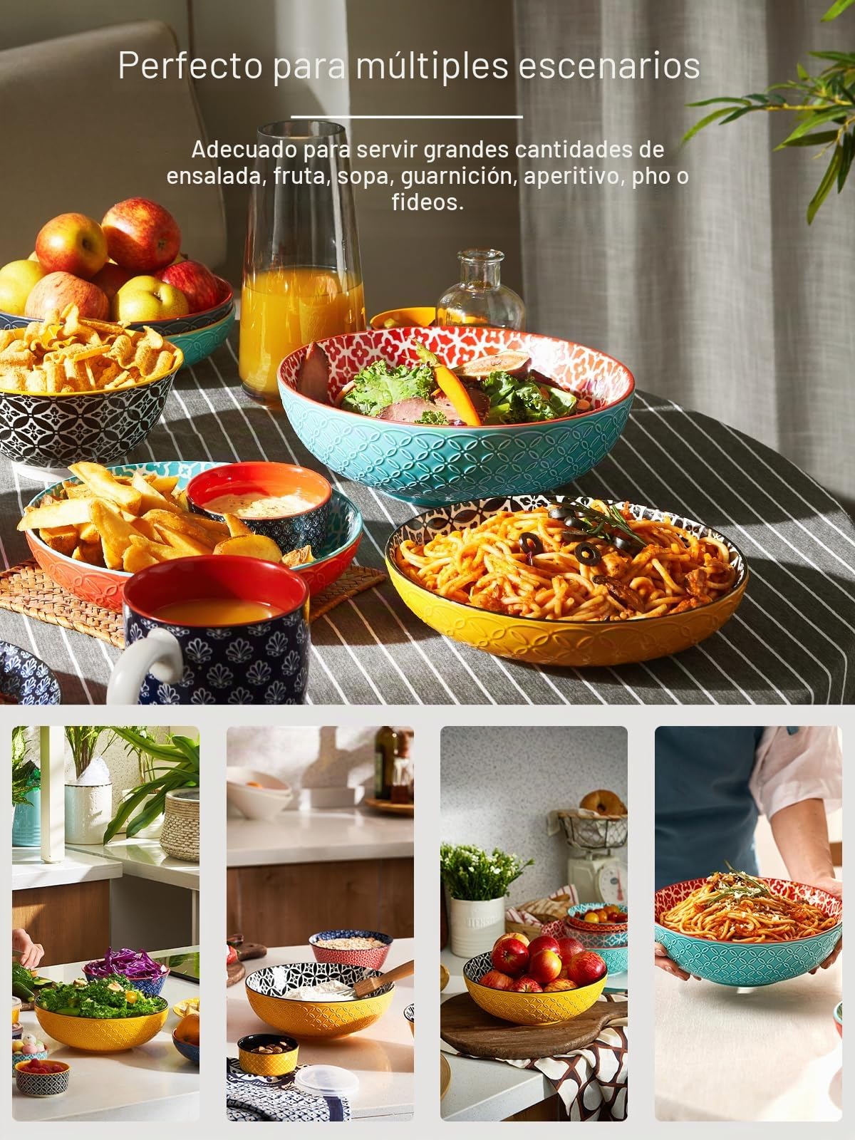 Dowan Cuencos para Servir, Cuencos de Frutas de 24,1 cm, 2000 ml, Cuencos de Ensalada, Juego de 2 Cuencos para Pasta Grandes, Platos para Servir para Entretenimiento, Cuencos Grandes de Colores