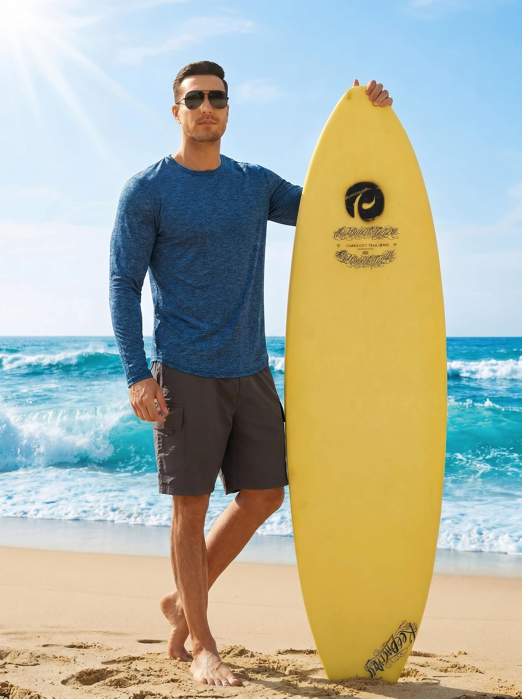 PINSPARK Camiseta Deportiva De Manga Larga para Hombre Protección Solar UPF 50+ Secado Rápido Alto Rendimiento Cuello Redondo Running Fitness Senderismo Actividades Al Aire Libre