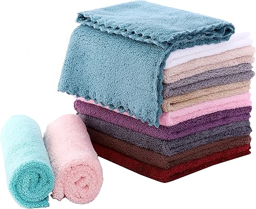 Paños faciales de microfibra de secado rápido, paños desmaquillantes suaves, paquete de 12 unidades, multicolor