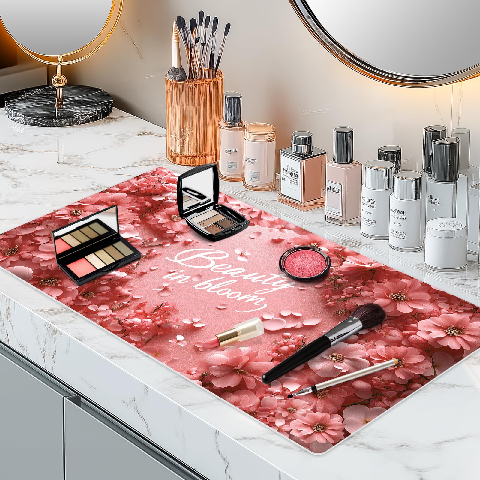 Tapis de maquillage en cuir synthétique blanc double face - 8
