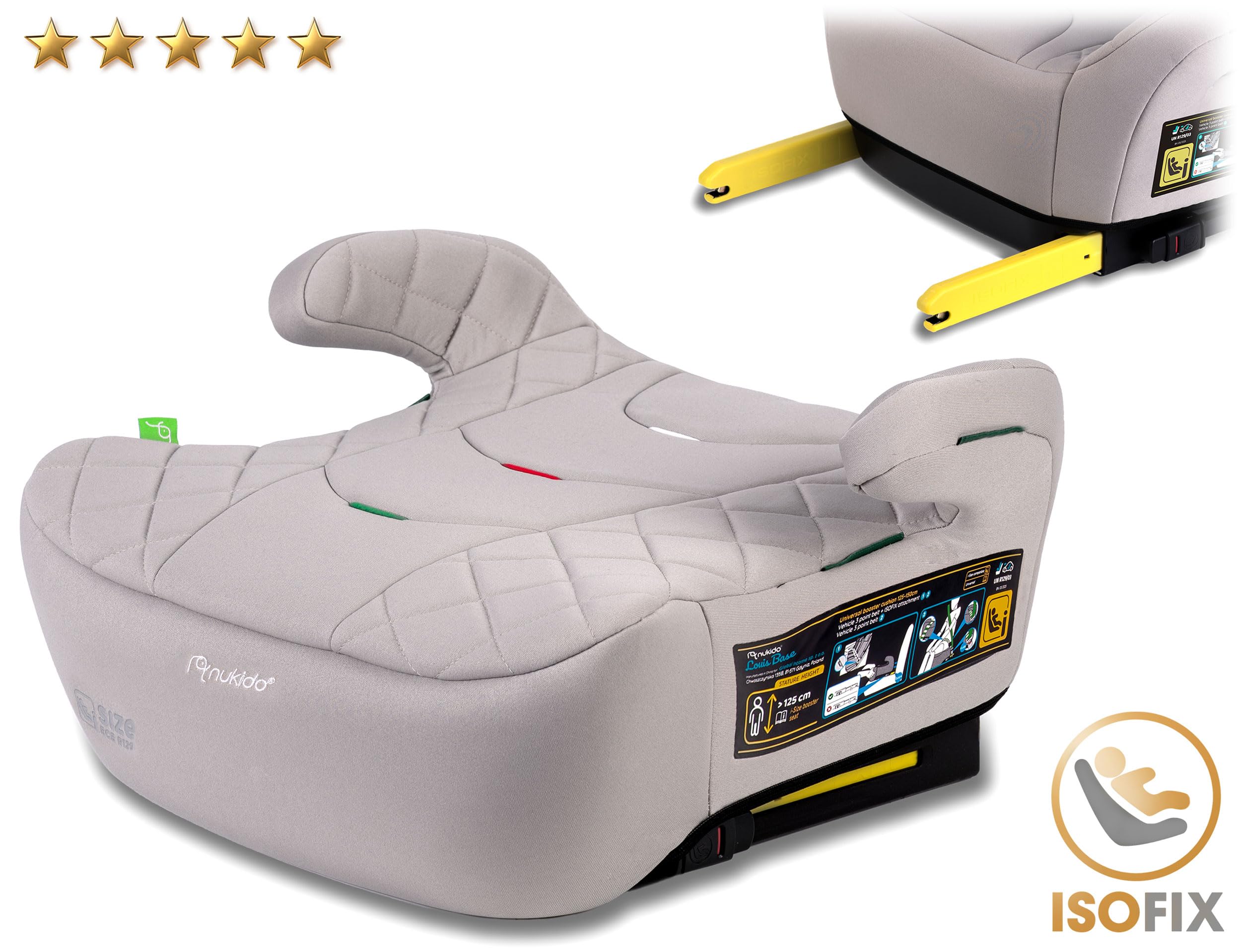 Nukido Sitzerhöhung Auto Kindersitzerhöhung - 22-36 kg - Kindersitz Autositz - i-Size ISOFIX - 125 Bis 150 cm - Beige