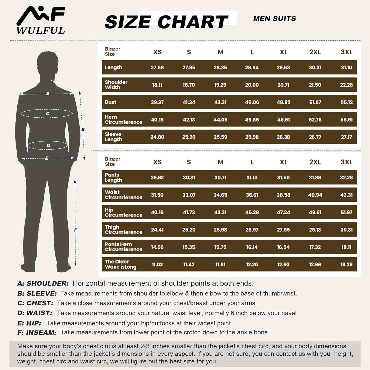 WULFUL Men's 3 Piece Slim Fit Suit Set One Button Blazer Jacket Pants Tuxedo Set - Image 4