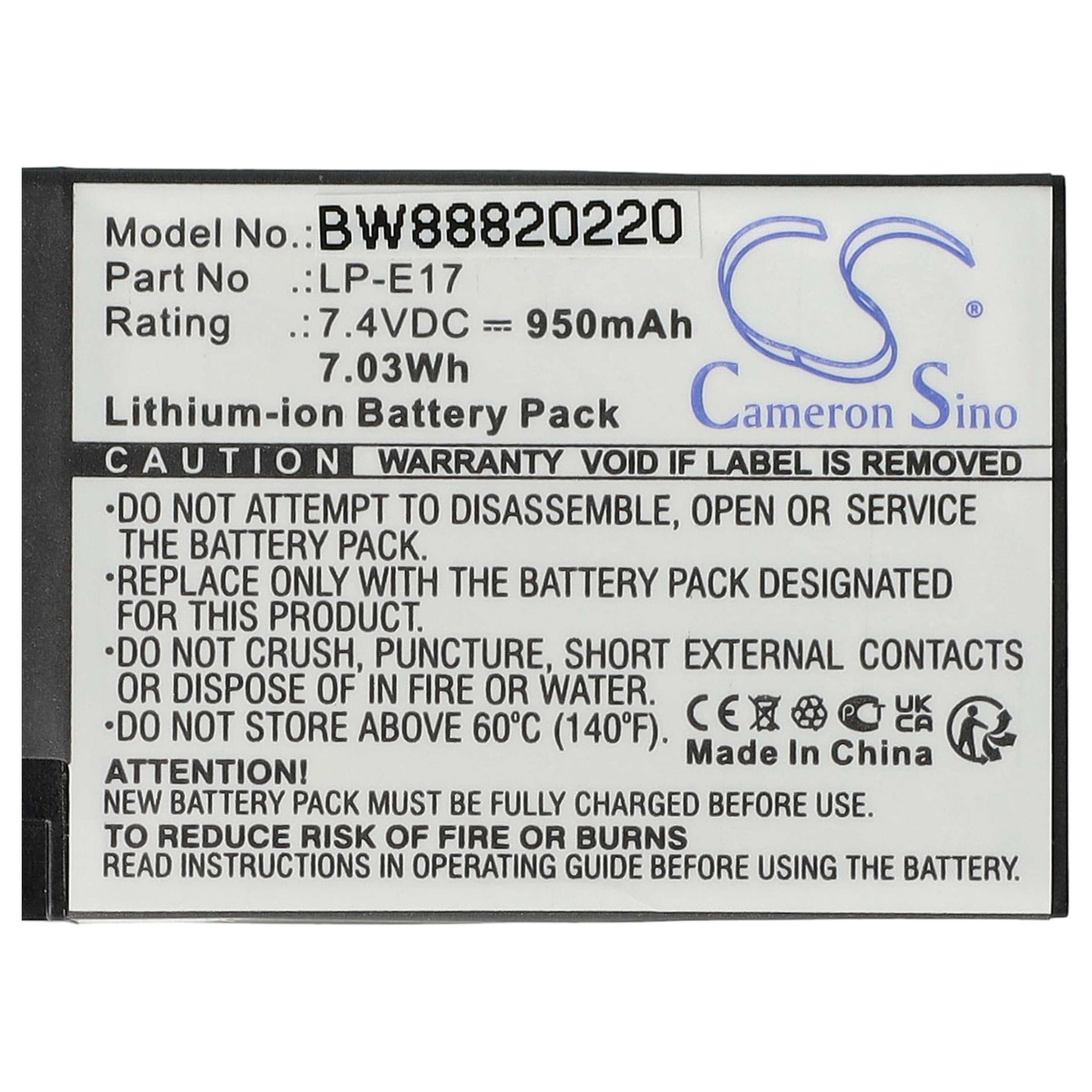 vhbw 2x batteria sostituisce Canon LP-E17 | per fotocamera (950mAh, 7,2V, Li-Ion)