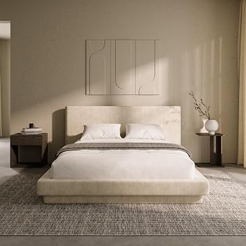 RECCI AirFrame Cloud Queen Upholstered Bed Frame with Extra Wide Headboard, 5 Inch Foam Fully Cushioned Platform, Easy Assembly, No Box Spring Needed