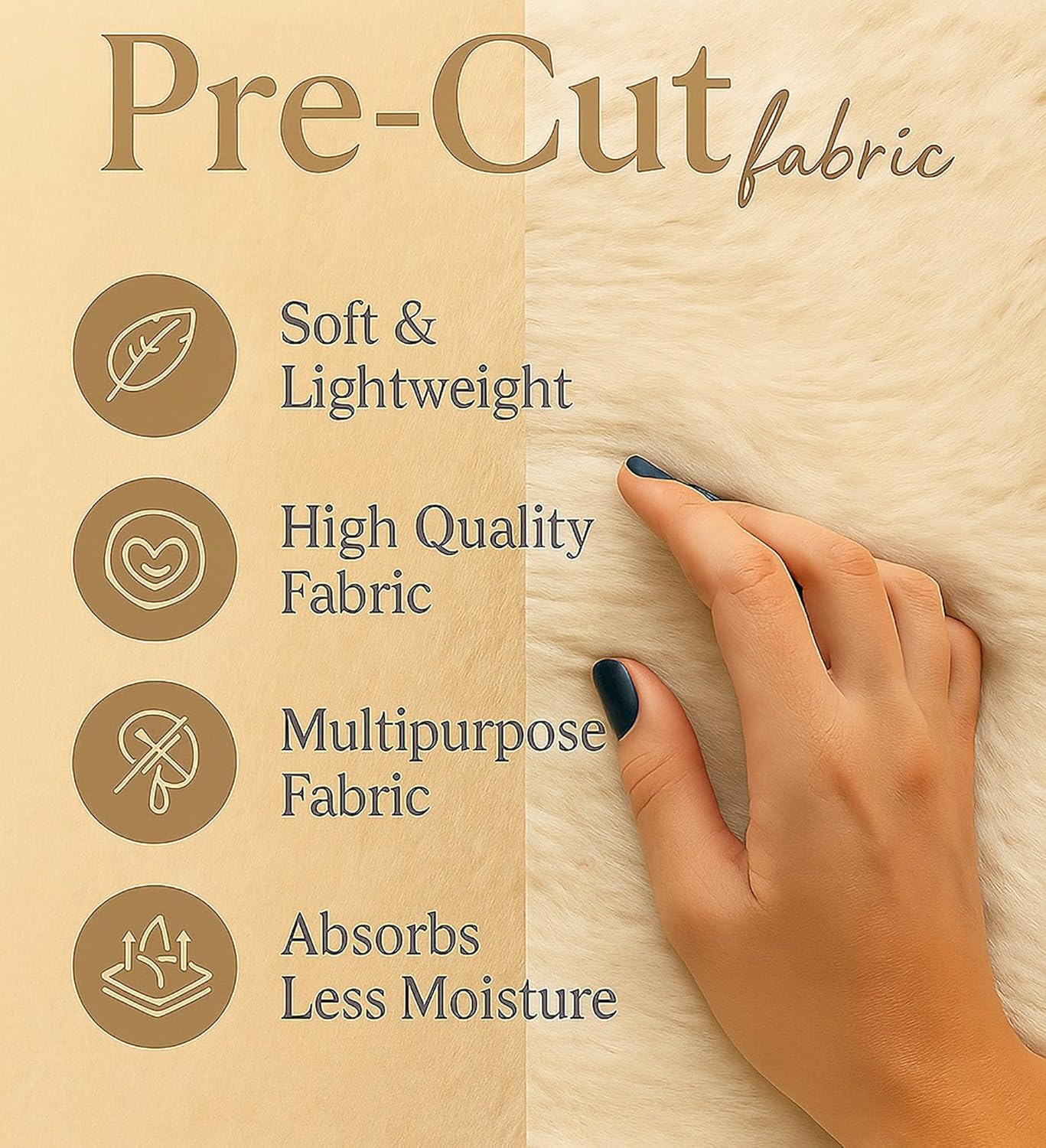 Short Pile Faux Fur Fabric by The Yard - Plush Fabric for Crafts, Cosplay & DIY Projects (63 x 39 in) - Beige