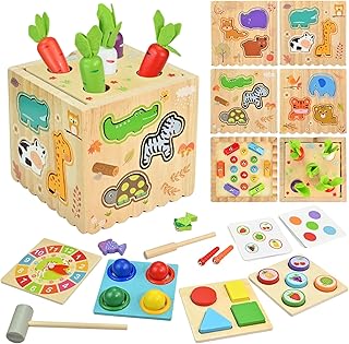 Montessori Toy from 1 Year, Motor Skills Cube Activity Cube Made of Wood, 8-in-1 Motor Skills Toy, Animal Classification Learning Toy, Wooden Toy, Early Education, Activity Board for Children, Gift