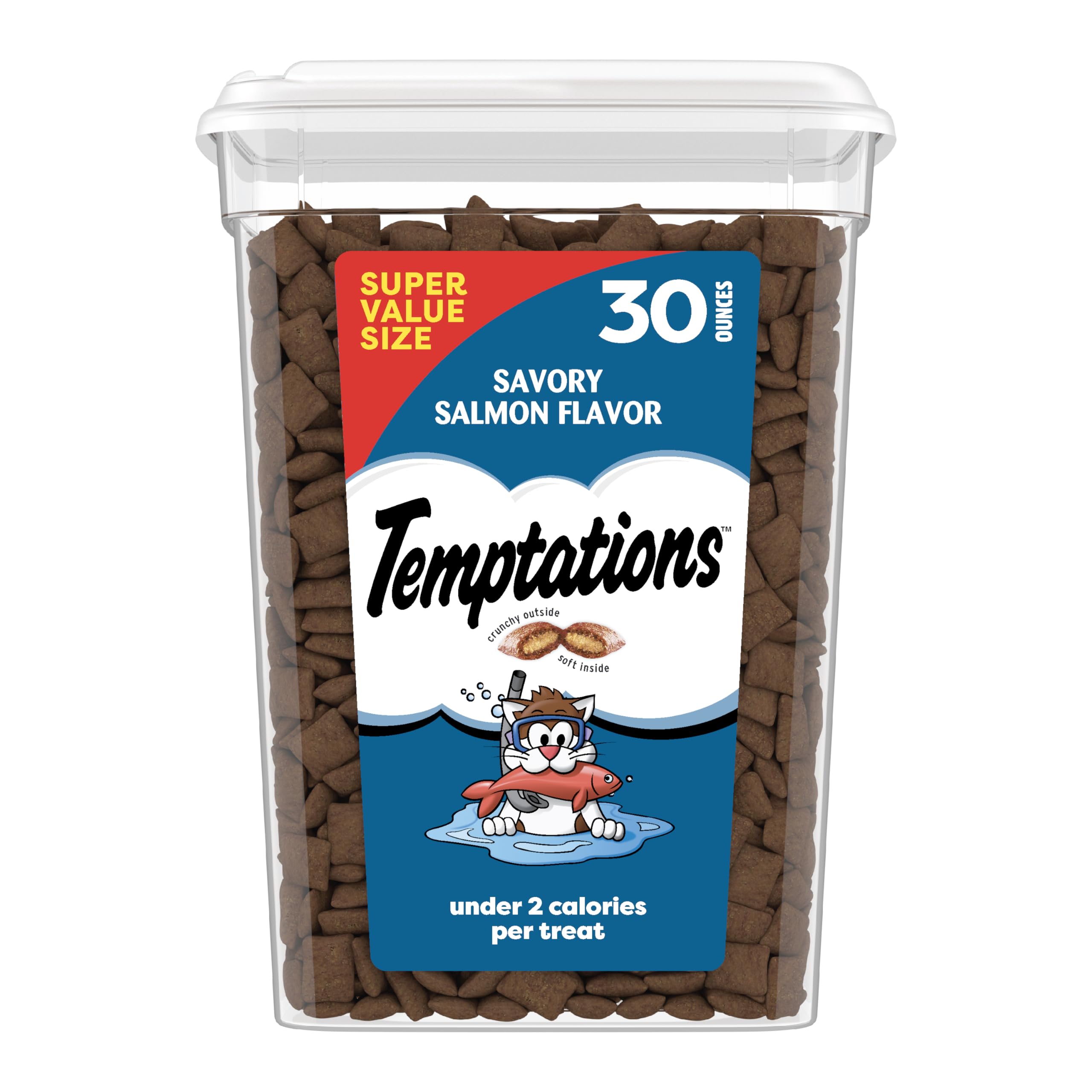 Temptations Classic Crunchy and Soft Cat Treats Savory Salmon Flavor, 30 oz. Tub, Makes a Great Holiday Cat Treat