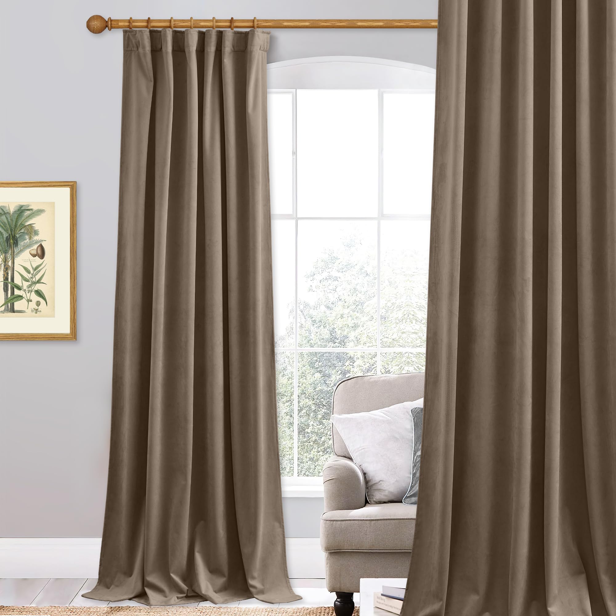 StangH Taupe Velvet Bedroom Curtains, 62 inch Width Room Darkening Privacy Protect Drapes for Sliding Door, Back Tab Luxury Home Decoration for Office, W62 x L84 inches, 1 Panel — image 1