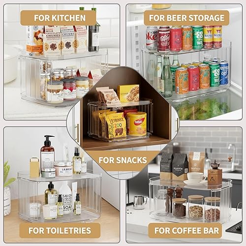 Miniatura 3 de Lazy Susan - Organizador giratorio de 2 niveles para gabineteencimeradespensabañobarra de café, almacenamiento giratorio de 360 Lazy Susan de 12.8