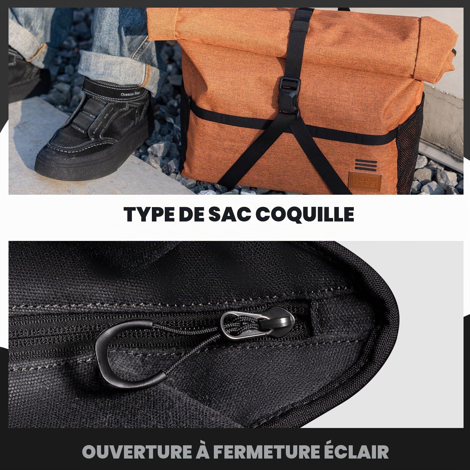 ROCKBROS Sacoche de Guidon pour Vélo Pliant Brompton, Sac de Panier Extensible 8-10L, Sacoche Avante de Vélo Amovible avec Adaptateur pour Scooter VTT Trottinette Électrique Noir