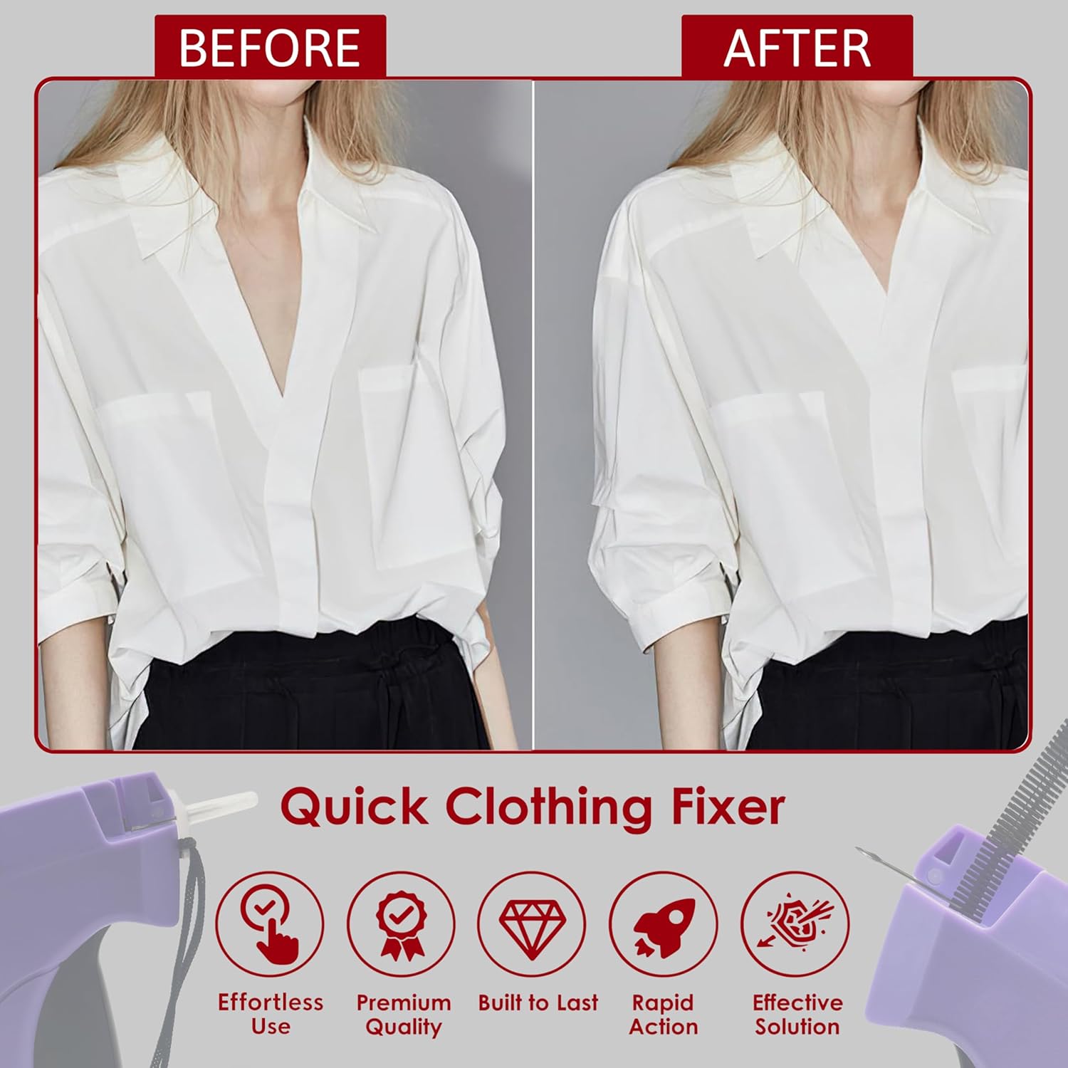 Stitch Gun for Clothes - Tagging Gun for Clothing and Quick Stitch Gun - Includes 6 Needles, 1500 Black and 1500 White 5mm Fasteners - Sticky Gun for Clothes (Purple/Black) - Image 5