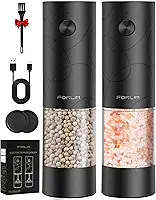 FORLIM Conjunto de moedor elétrico de sal e pimenta, recarregável por USB, moedor automático de sal e pimenta com capa contra poeira, controle de um botão, grossura ajustável, luz LED branca (2