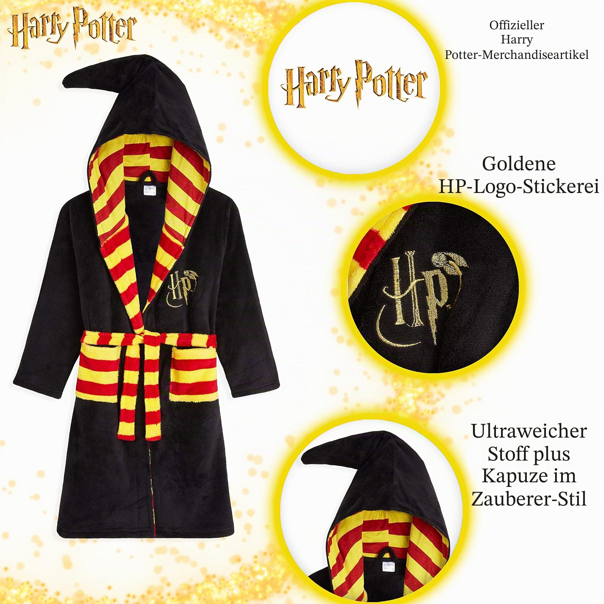 Harry Potter Bademantel Kinder, Fleece Morgenmantel Jungen, Hogwarts Bademantel Jungen und Mädchen 7-14 Jahre, Kuschelig Plüsch Kinderbademantel Junge