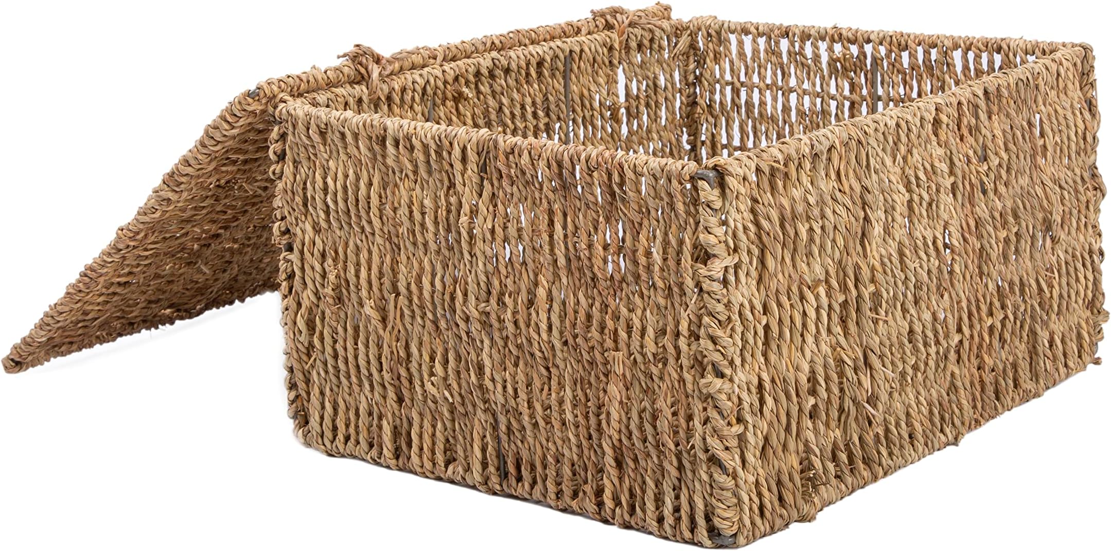 13'' Seagrass Woven Storage Basket With Handle Shelve Basket Gift
