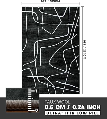 Miniatura 2 de YIHOUSE Alfombra lavable de 6 x 9 pies, alfombra abstracta en blanco y negro para sala de estar, dormitorio, alfombra grande moderna antideslizante
