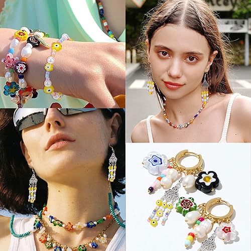 Miniatura 6 de NBEADS Acerca de 113 cuentas planas con forma de flor contra el mal de ojo, cuentas amarillas de 0.236 pulgadas  0.236 pulgadas (0.236 in), 0.276