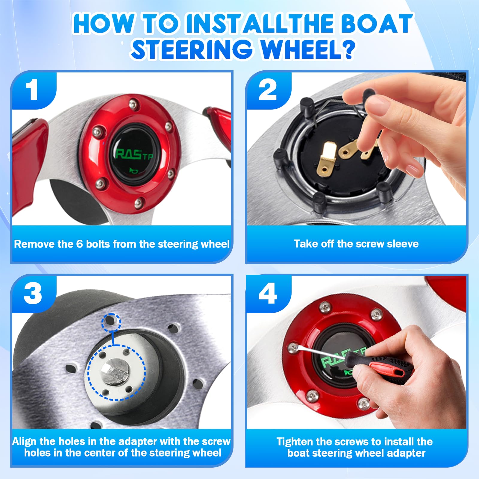RASTP 32,6 cm (12,6 Zoll) Boots-Lenkrad mit 1,9 cm Achse, Marine-Lenkradadapter für die meisten Marine-Boote, Schiffe, Yachten, Pontons, Boote (rot)