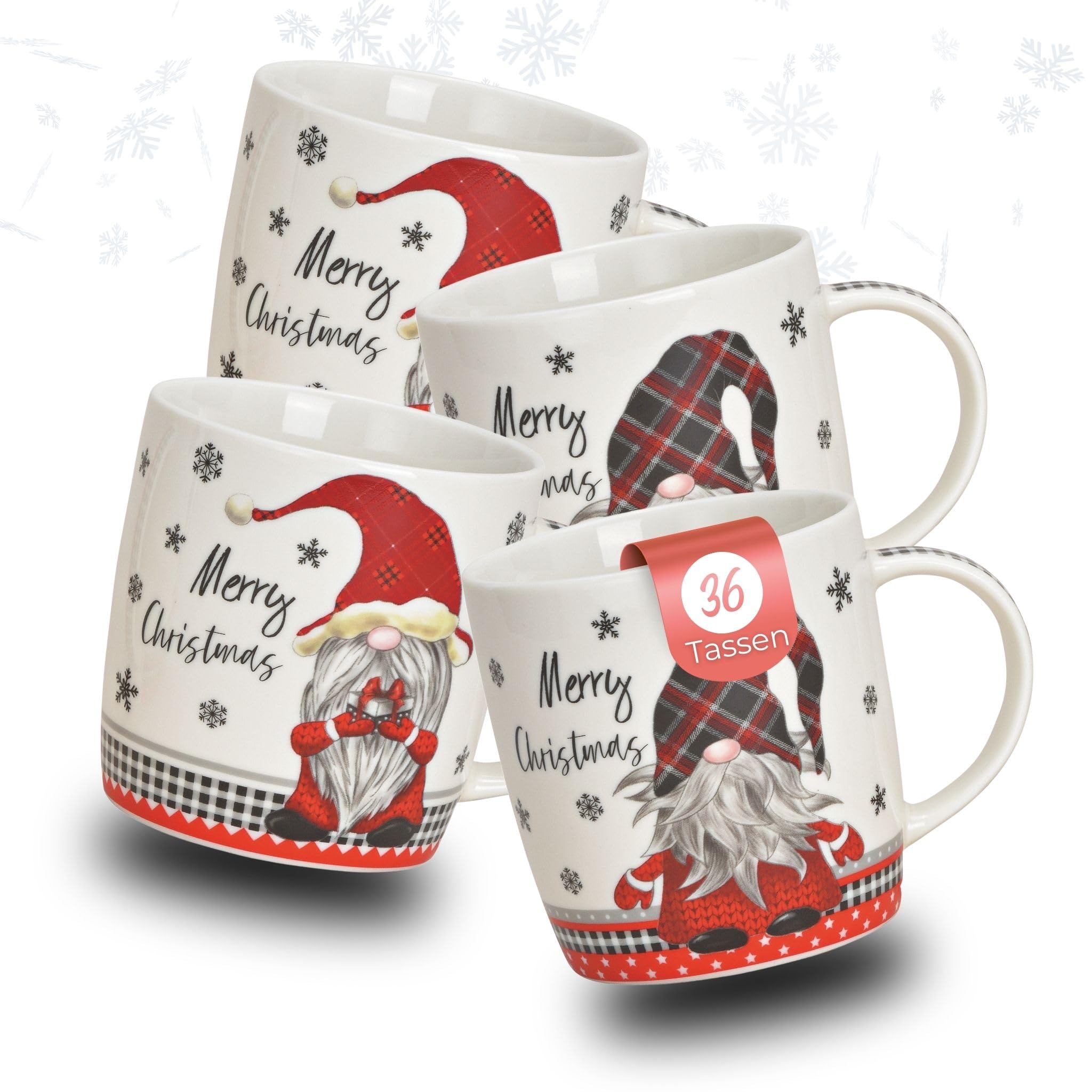 Bonito juego de 36 tazas navideñas en caja - Tazas de café de 350 ml con divertidos motivos navideños de duendes