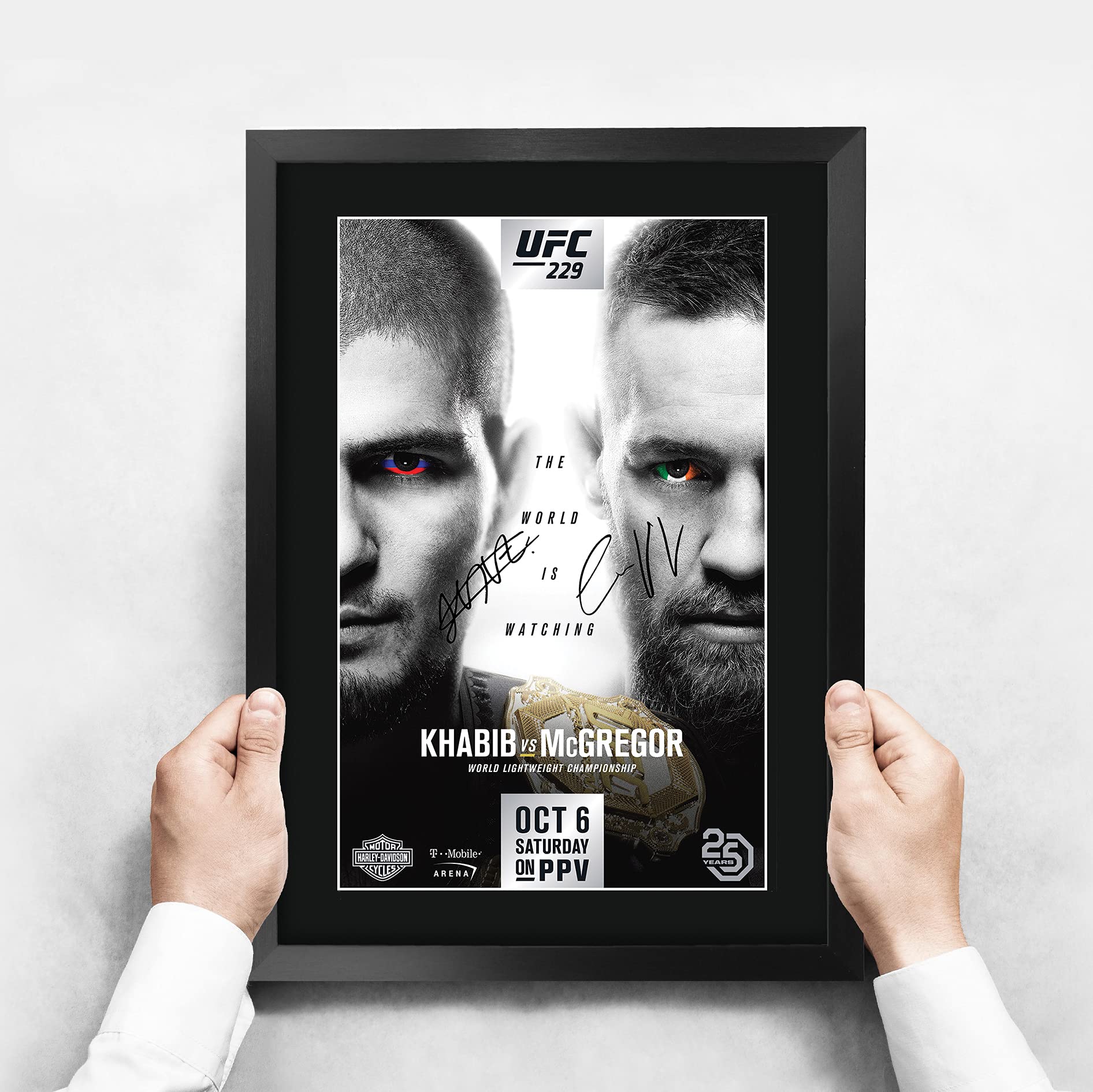 HWC Trading UFC 229 Fight Khabib Nurmagomedov vs Conor McGregor Gifts, gedrucktes Autogramm für UFC-Fans, gerahmt, A3