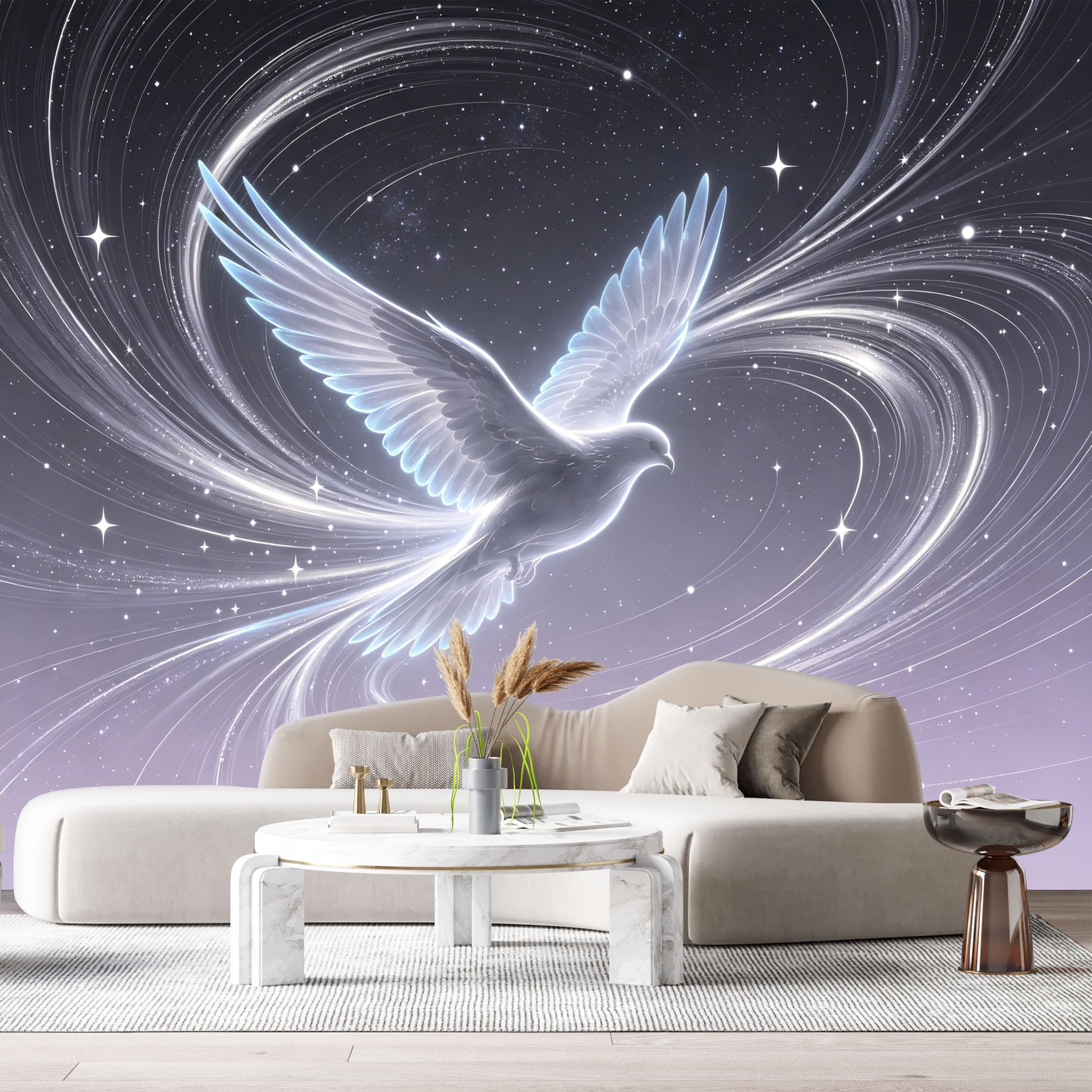 Custom Size Wall Murals Abstract Modern Glowing Dove Starry Galaxy Light Trace SelfAdhesive Wall Fabric Removable Large Wallpaper for Photo Living Room