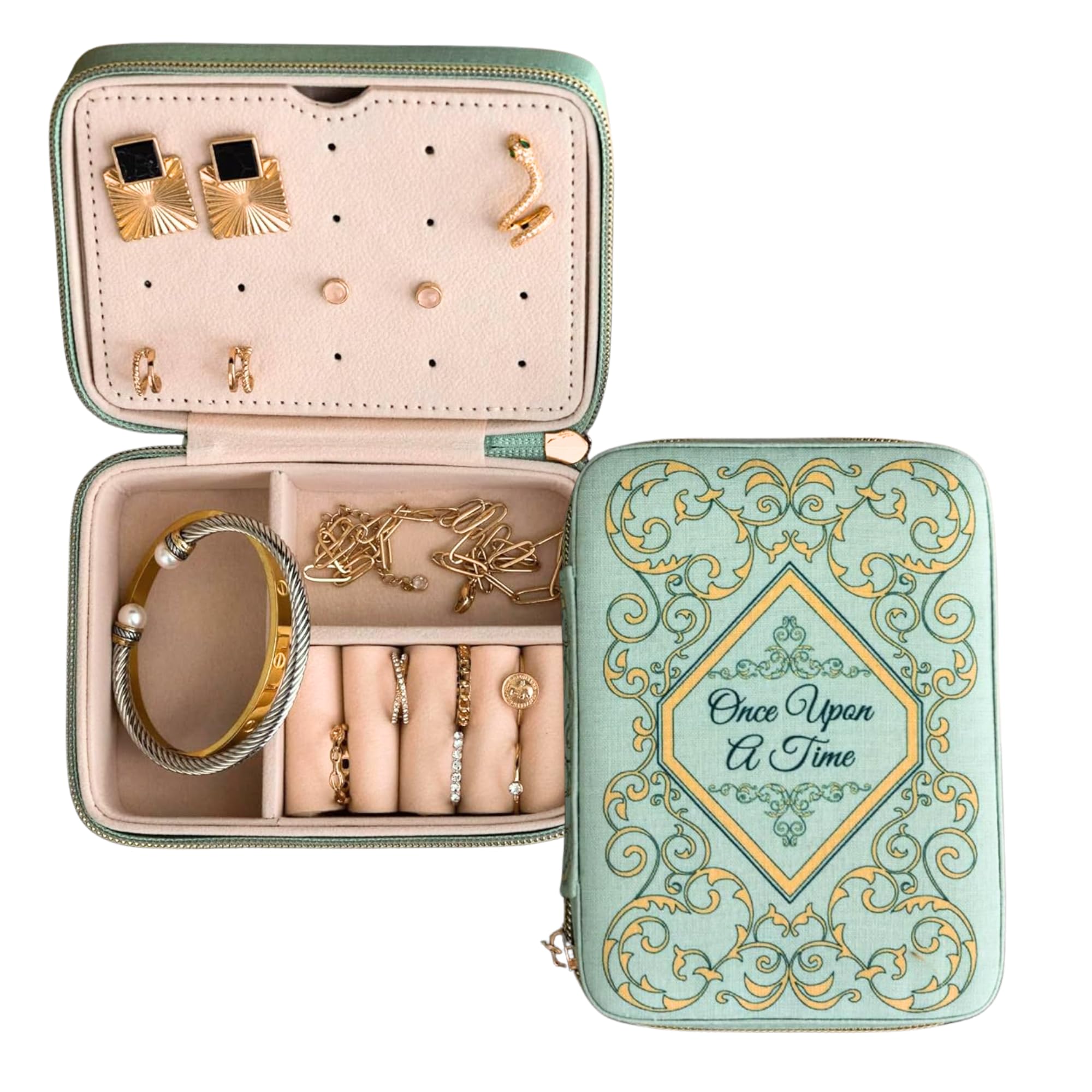Steel Mill Co Travel Jewelry Organizer for Women Fairy Tale Jewelry Box Storage with Soft Interior Zipper Closure