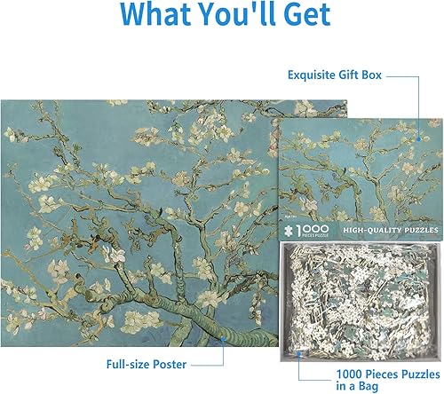 Miniatura 5 de Van Gogh - Rompecabezas de 1000 piezas para adultos, diseño de flores de almendra, rompecabezas de 1000 piezas de Van Gogh para adultos, 1000 piezas