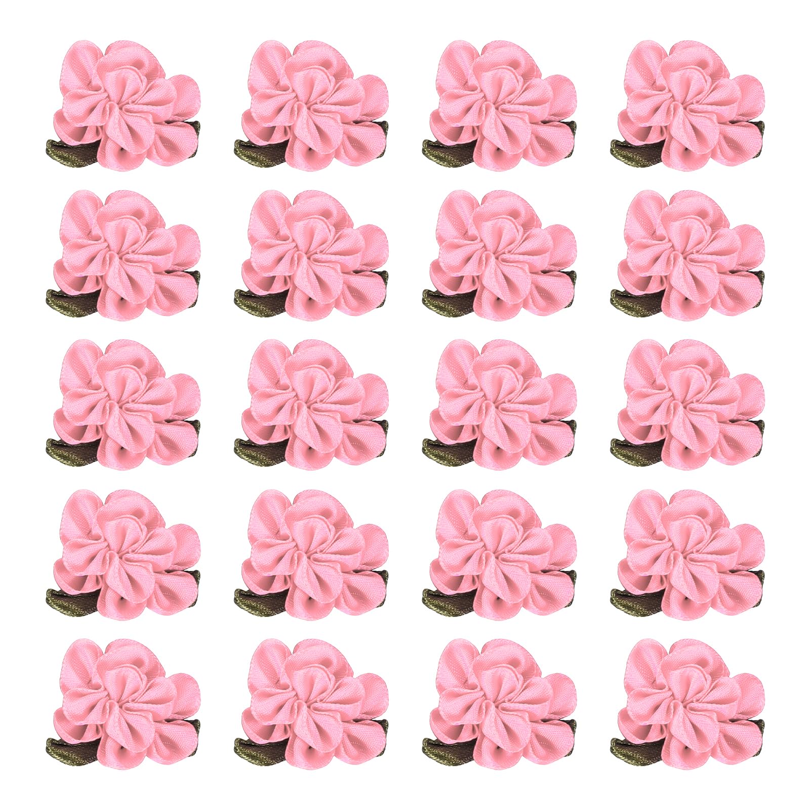 PATIKIL 1 Inch Ribbon Flowers Bows for Crafts 20 Pack Mini Satin Roses Flowers Small Fabric Flower Heads DIY Sewing Appliques for Gift Wedding Bride Ornament Light Pink