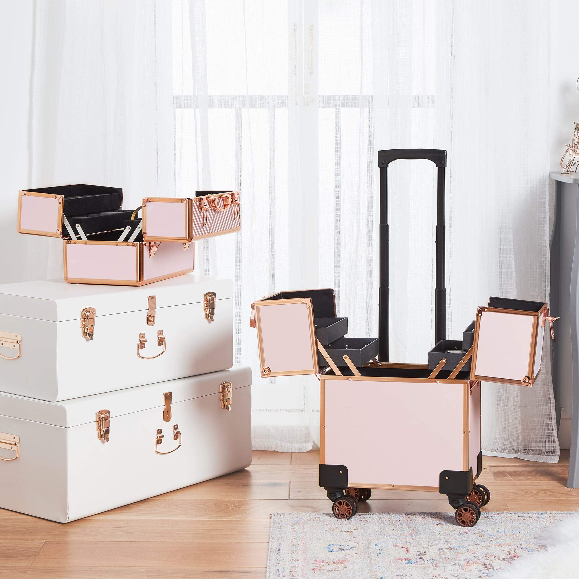 Beautify Makeup Beauty Travel Trolley with Wheels, Cosmetics Case
