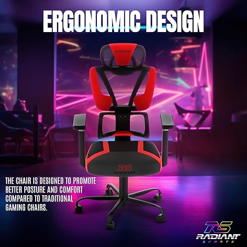 Miniatura 7 de Radiant Sports - Silla de juegos de refrigeración automática con ventilador, silla ergonómica de malla para juegos, marco de metal con ventilador