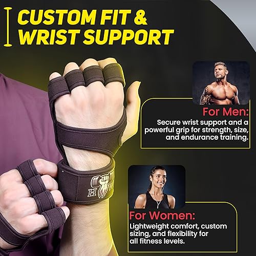 Miniatura 5 de HW Guantes de levantamiento de pesas muñequeras integradas para un apoyo inmejorable en gimnasio, crossfit y entrenamientos de fuerza (hombres y