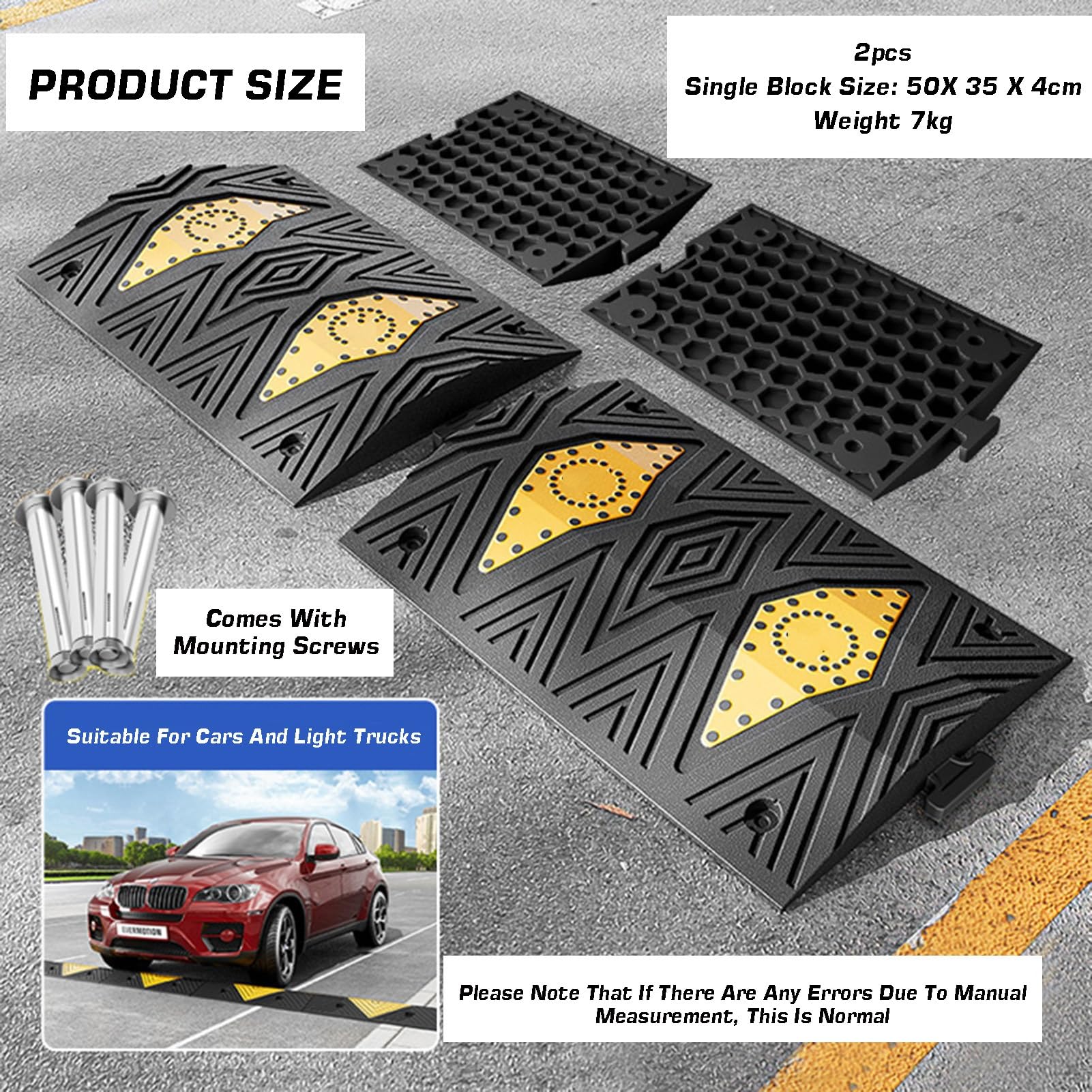 Gummi-Geschwindigkeitsschweller, 2er-Pack | 50x35x(4-5)cm, for Straße, Einfahrt, Parkplatz, Asphalt, Beton, Kies(50x35x4cm)