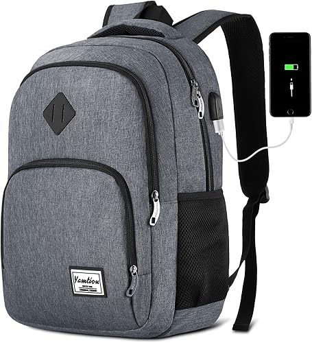 YAMTION Mochila para hombres, mujeres y adolescentes, mochila para computadora de 15.6 pulgadas con puerto de carga USB, de negocios, trabajo,