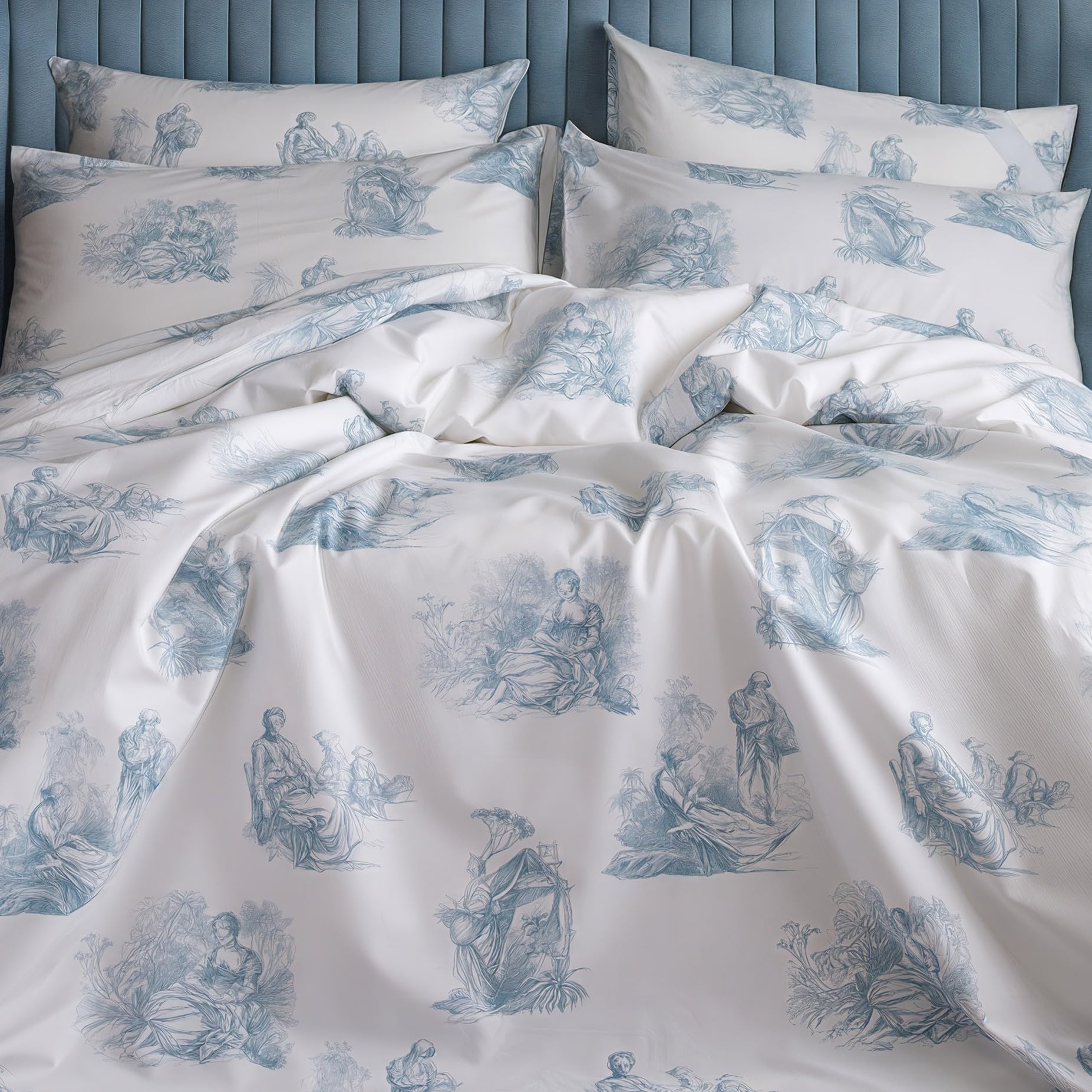 Toile de Jouy - Juego de ropa de cama (200 x 200 cm y 2 fundas de almohada de 65 x 65 cm)
