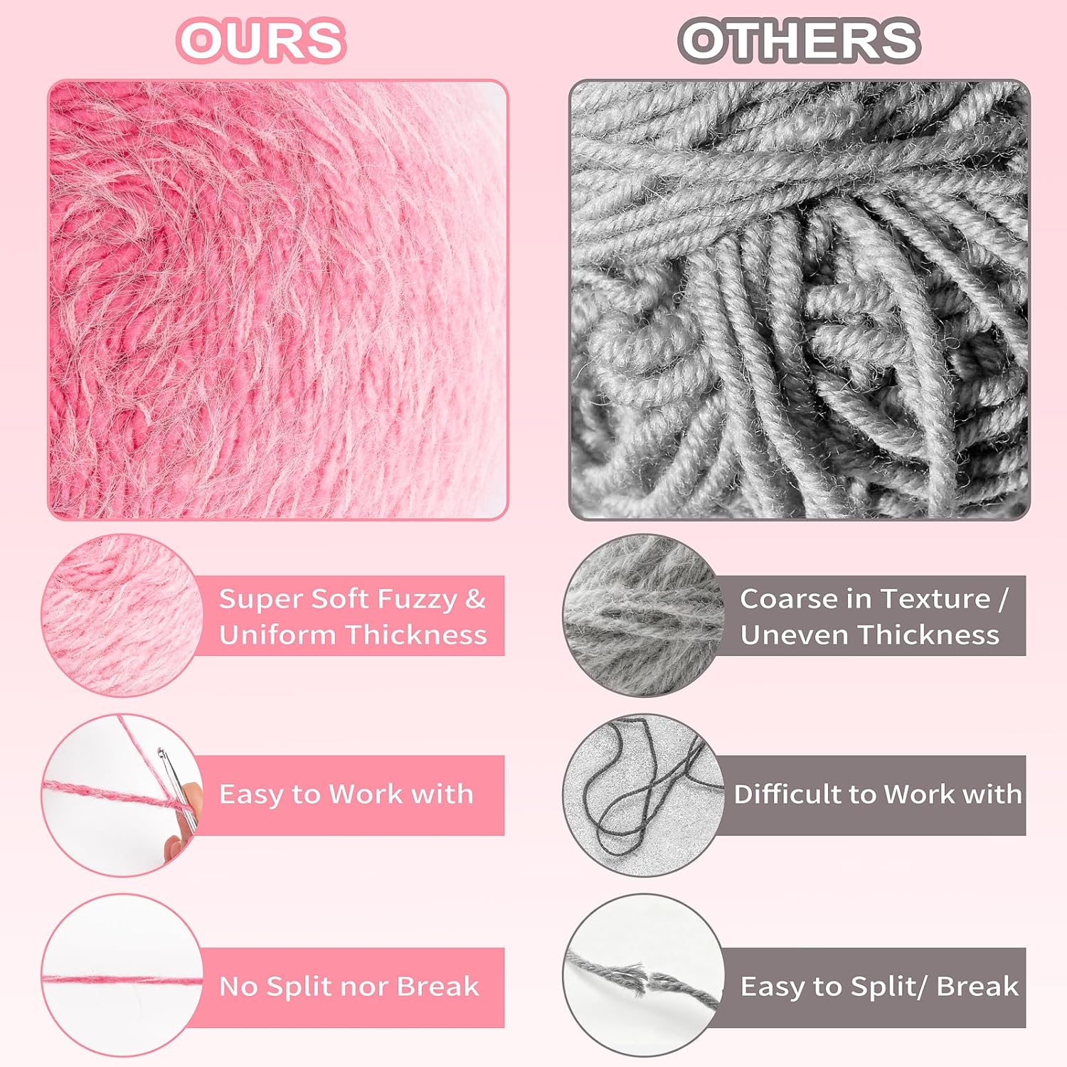 Alvian Ombre Crochet Cake Yarn for Crocheting, 2 Large Skeins Gradient Cake Yarn 200g (7.05 oz) 380m (415 Yards), Ombré Yarns Cake Rainbow Cotton Yarn for Blankets, Scarves, Shawls (Pink)