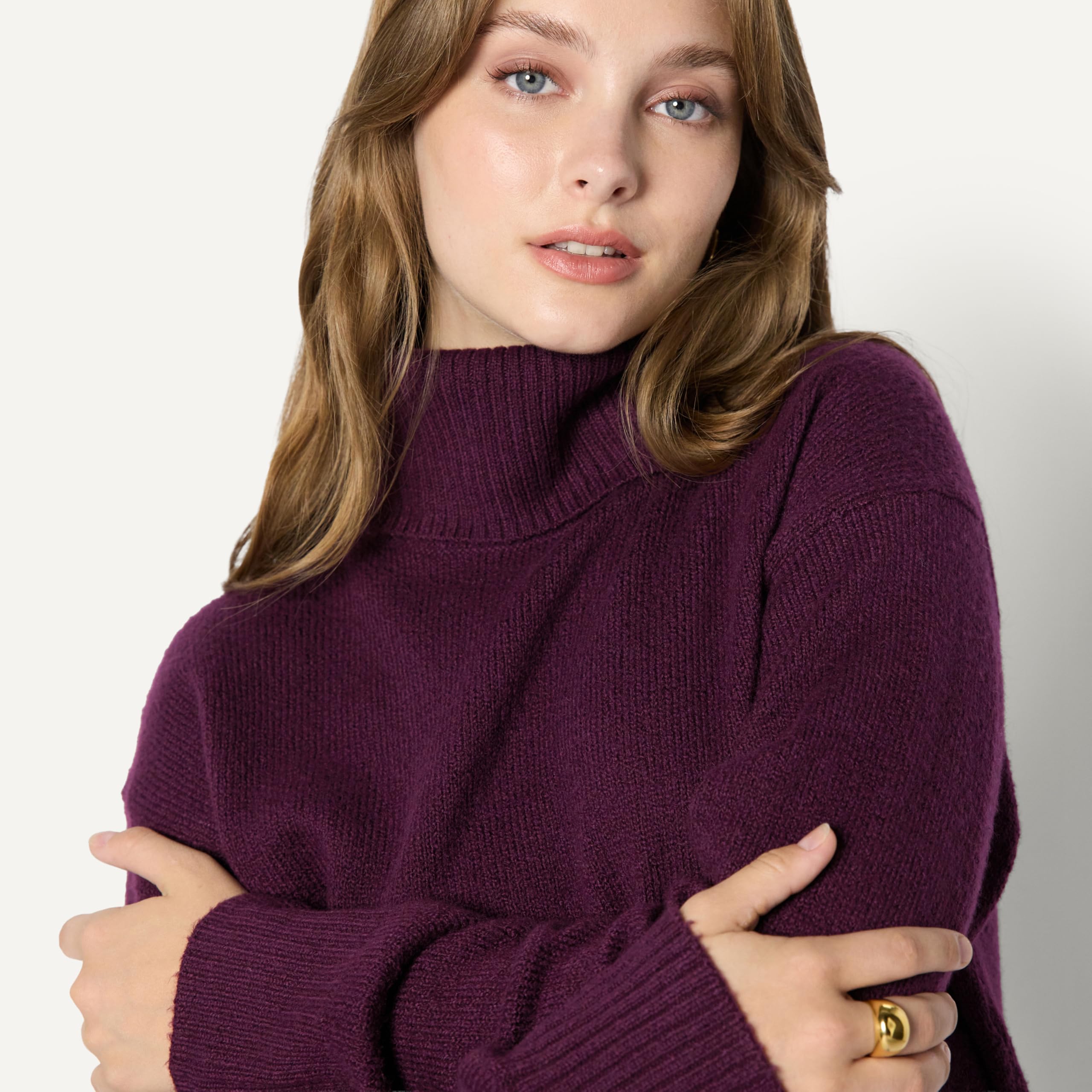Amazon Essentials Mujer Jersey con Cuello Alto en Mezcla de Algodón de Corte Holgado