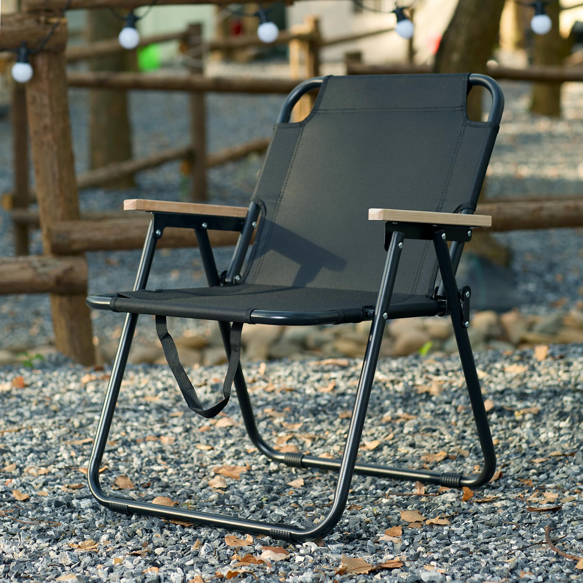Chaise Camping Pliante Confortable, Chaise de Camping Pliable 200kg, Fauteuil Pliant Portable avec Accoudoirs, Fauteuil de Peche Chaises de Plage, pour Jardin Exterieur Terrasse Pique, Noir