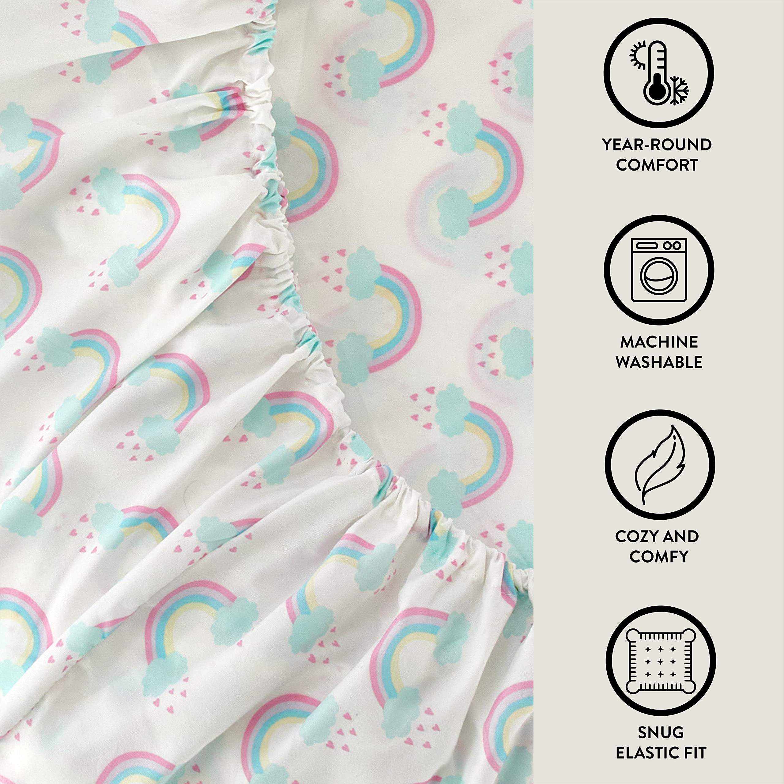 Heritage Kids 3 Piece Sheet Set, Rainbow Print, Twin - Image 4