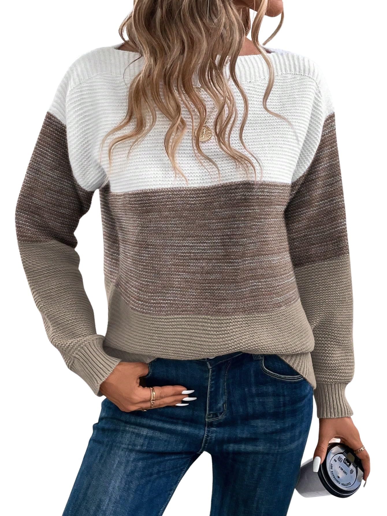 Verdusa Womens Cozy Color Block Pullover Sweaters Old Money Boat Neck Knit Tops