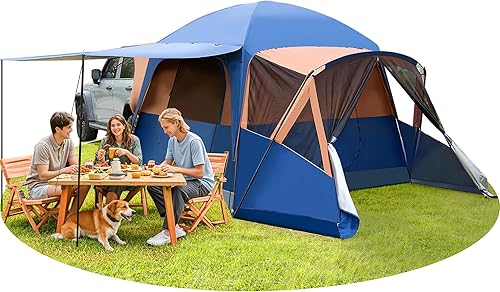Tienda de campaña para automóvil SUV extragrande para 4 estaciones, impermeable, resistente al viento, 5 a 10, PU3000 mm, puertas dobles con porche